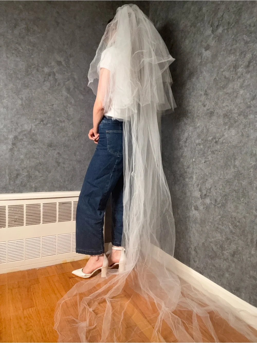 Vintage Priscilla of Boston Cathedral Veil with Blusher — Excellent Condition